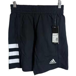 Adidas Boys Athletic Shorts Size 8 Black White Logo Stretch Waist NWT New